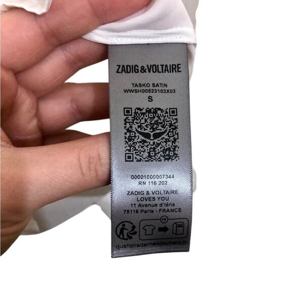 Zadig & Voltaire Tasko Satin Button Down Shirt in Judo White Size Small - Picture 8 of 9